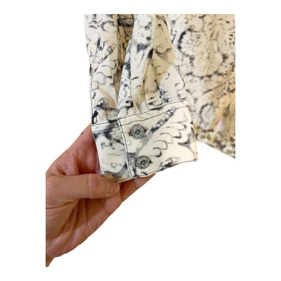 Aratta Silent Journey Damask Button Down Floral Shirt  Sz S Semi Sheer Back G9 - Picture 4 of 9